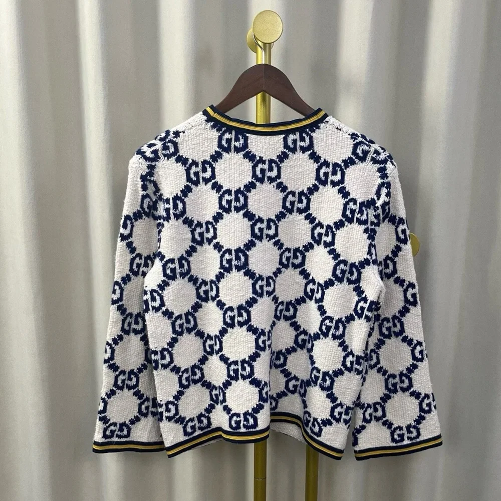 Authentic Gucci Navy and Cream Patterned Blazer - Picture 2 of 4